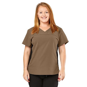 Medline California ave Women's Yoga-Style Stretch Scrub Top with Pockets - California Ave Scrub Top, Yoga with Pockets, Khaki, Size 3XL - 5565KHKXXXL
