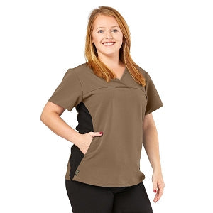Medline California ave Women's Yoga-Style Stretch Scrub Top with Pockets - California Ave Scrub Top, Yoga with Pockets, Khaki, Size 3XL - 5565KHKXXXL
