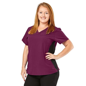 Medline California ave Women's Yoga-Style Stretch Scrub Top with Pockets - California Ave Scrub Top, Yoga with Pockets, Wine, Size S - 5565WNES