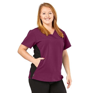 Medline California ave Women's Yoga-Style Stretch Scrub Top with Pockets - California Ave Scrub Top, Yoga with Pockets, Wine, Size S - 5565WNES