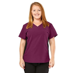 Medline California ave Women's Yoga-Style Stretch Scrub Top with Pockets - California Ave Scrub Top, Yoga with Pockets, Wine, Size 2XL - 5565WNEXXL
