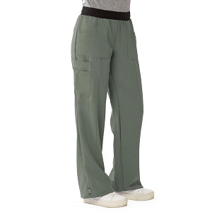 Medline Pacific ave Women's Stretch Fabric Wide Waistband Scrub Pants - Pacific ave Women's Wide Waistband Scrub Pants with Cargo Pocket, Size M Regular Inseam, Olive - 5570OLVM