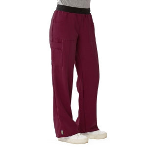 Medline Pacific ave Women's Stretch Fabric Wide Waistband Scrub Pants - Pacific ave Women's Wide Waistband Scrub Pants with Cargo Pocket, Size S Tall Inseam, Wine - 5570WNEST