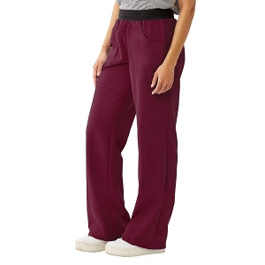 Medline Pacific ave Women's Stretch Fabric Wide Waistband Scrub Pants - Pacific ave Women's Wide Waistband Scrub Pants with Cargo Pocket, Size 3XL Petite Inseam, Wine - 5570WNEXXXLP