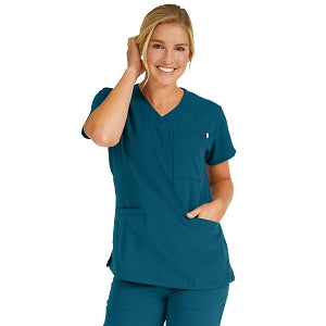 Medline Berkeley ave Women's Stretch Fabric Tunic Scrub Top with Pockets - Berkeley ave Women's Tunic Scrub Top with 3 Pockets, Size XXS, Caribbean Blue - 5582CRBXXS