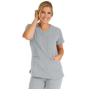 Medline Berkeley ave Women's Stretch Fabric Tunic Scrub Top with Pockets - Berkeley ave Women's Tunic Scrub Top with 3 Pockets, Size XXS, Light Gray - 5582GRYXXS