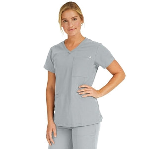 Medline Berkeley ave Women's Stretch Fabric Tunic Scrub Top with Pockets - Berkeley ave Women's Tunic Scrub Top with 3 Pockets, Size XXS, Light Gray - 5582GRYXXS
