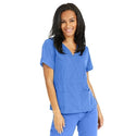 Medline Park Ave Women's Stretch Fabric Mock Wrap Scrub Top with Pockets - Park ave Women's Mock Wrap Scrub Top with 2 Pockets, Size L, Ceil Blue - 5587CBLL