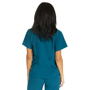 Medline Park Ave Women's Stretch Fabric Mock Wrap Scrub Top with Pockets - Park ave Women's Mock Wrap Scrub Top with 2 Pockets, Size L, Caribbean Blue - 5587CRBL