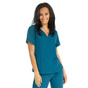Medline Park Ave Women's Stretch Fabric Mock Wrap Scrub Top with Pockets - Park ave Women's Mock Wrap Scrub Top with 2 Pockets, Size L, Caribbean Blue - 5587CRBL
