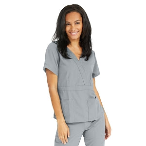 Medline Park Ave Women's Stretch Fabric Mock Wrap Scrub Top with Pockets - Park ave Women's Mock Wrap Scrub Top with 2 Pockets, Size XS, Light Gray - 5587GRYXS