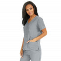 Medline Park Ave Women's Stretch Fabric Mock Wrap Scrub Top with Pockets - Park ave Women's Mock Wrap Scrub Top with 2 Pockets, Size XXS, Light Gray - 5587GRYXXS