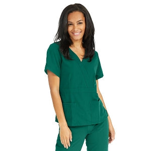 Medline Park Ave Women's Stretch Fabric Mock Wrap Scrub Top with Pockets - Park ave Women's Mock Wrap Scrub Top with 2 Pockets, Size 2XL, Hunter Green - 5587HTRXXL