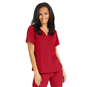 Medline Park Ave Women's Stretch Fabric Mock Wrap Scrub Top with Pockets - Park ave Women's Mock Wrap Scrub Top with 2 Pockets, Size L, Red - 5587REDL