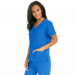 Medline Park Ave Women's Stretch Fabric Mock Wrap Scrub Top with Pockets - Park ave Women's Mock Wrap Scrub Top with 2 Pockets, Size S, Royal Blue - 5587RYLS