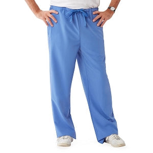 Medline Newport ave Unisex Stretch Fabric Scrub Pants with Drawstring - Newport ave Unisex Drawstring Waist Scrub Pants with 3 Pockets, Size L Regular Inseam, Ceil Blue - 5900CBLL