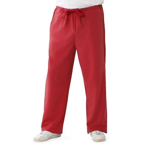 Medline Newport ave Unisex Stretch Fabric Scrub Pants with Drawstring - Newport ave Unisex Drawstring Waist Scrub Pants with 3 Pockets, Size 4XL Tall Inseam, Red - 5900RED4XLT