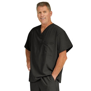 Medline Fifth ave Unisex Stretch Fabric V-Neck Scrub Top with 1 Pocket - Fifth ave Unisex V-Neck Scrub Top with 1 Pocket, Size 4XL, Black - 5910BLK4XL