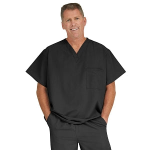 Medline Fifth ave Unisex Stretch Fabric V-Neck Scrub Top with 1 Pocket - Fifth ave Unisex V-Neck Scrub Top with 1 Pocket, Size 4XL, Black - 5910BLK4XL