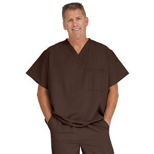 Medline Fifth ave Unisex Stretch Fabric V-Neck Scrub Top with 1 Pocket - Fifth ave Unisex V-Neck Scrub Top with 1 Pocket, Size 4XL, Chocolate - 5910CHC4XL