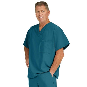 Medline Fifth ave Unisex Stretch Fabric V-Neck Scrub Top with 1 Pocket - Fifth ave Unisex V-Neck Scrub Top with 1 Pocket, Size 4XL, Caribbean Blue - 5910CRB4XL