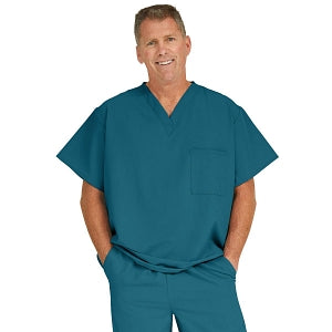 Medline Fifth ave Unisex Stretch Fabric V-Neck Scrub Top with 1 Pocket - Fifth ave Unisex V-Neck Scrub Top with 1 Pocket, Size 5XL, Caribbean Blue - 5910CRB5XL