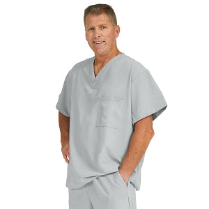 Medline Fifth ave Unisex Stretch Fabric V-Neck Scrub Top with 1 Pocket - Fifth ave Unisex V-Neck Scrub Top with 1 Pocket, Size XL, Light Gray - 5910GRYXL