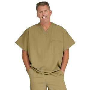 Medline Fifth ave Unisex Stretch Fabric V-Neck Scrub Top with 1 Pocket - Fifth ave Unisex V-Neck Scrub Top with 1 Pocket, Size L, Khaki - 5910KHKL