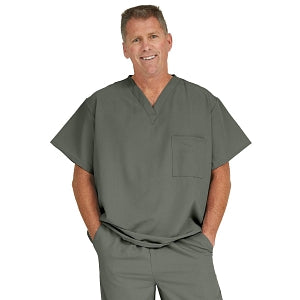 Medline Fifth ave Unisex Stretch Fabric V-Neck Scrub Top with 1 Pocket - Fifth ave Unisex V-Neck Scrub Top with 1 Pocket, Size M, Olive - 5910OLVM