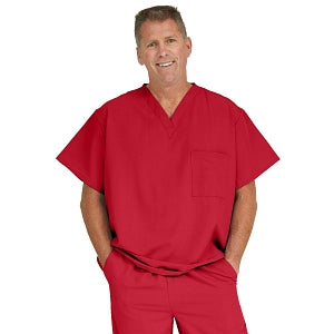 Medline Fifth ave Unisex Stretch Fabric V-Neck Scrub Top with 1 Pocket - Fifth ave Unisex V-Neck Scrub Top with 1 Pocket, Size L, Red - 5910REDL