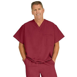 Medline Fifth ave Unisex Stretch Fabric V-Neck Scrub Top with 1 Pocket - Fifth ave Unisex V-Neck Scrub Top with 1 Pocket, Size XXS, Wine - 5910WNEXXS