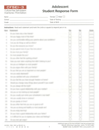 CFSEI-3 Adolescent Student Response Forms (pad of 50)