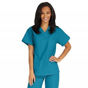Medline AngelStat Unisex Reversible V-Neck Scrub Top with 2 Pockets - AngelStat Unisex Reversible V-Neck 2-Pocket Scrub Top with Angelica Color-Coding, Size 4XL, Peacock - 610NBT4XL-CA