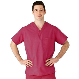 Medline AngelStat Unisex Reversible V-Neck Scrub Top with 2 Pockets - AngelStat Unisex Reversible V-Neck 2-Pocket Scrub Top with Medline Color-Coding, Size 3XL, Raspberry - 610NTRXXXL-CM