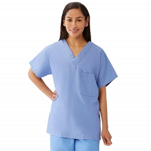 Medline Unisex 100% Cotton Reversible V-Neck Scrub Top with 2 Pockets - Unisex 100% Cotton Reversible V-Neck 2-Pocket Scrub Top, Size XL, Ceil Blue - 648MHSXL