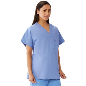 Medline Unisex 100% Cotton Reversible V-Neck Scrub Top with 2 Pockets - Unisex 100% Cotton Reversible V-Neck 2-Pocket Scrub Top, Size XL, Ceil Blue - 648MHSXL