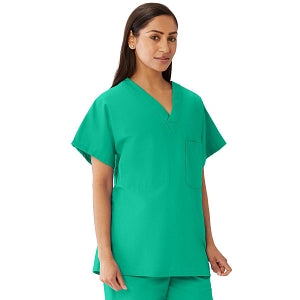 Medline Unisex 100% Cotton Reversible V-Neck Scrub Top with 2 Pockets - Unisex 100% Cotton Reversible V-Neck 2-Pocket Scrub Top, Size 4XL, Jade - 648MJS4XL