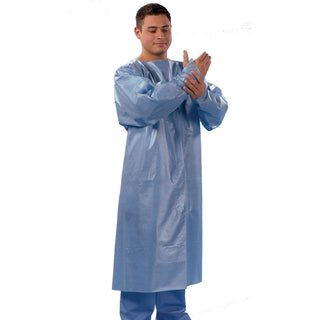 Alimed Fluid-Resistant Protective Gowns Protective Gown, Spunbond/Poly, Blue, 50/cs - 72120