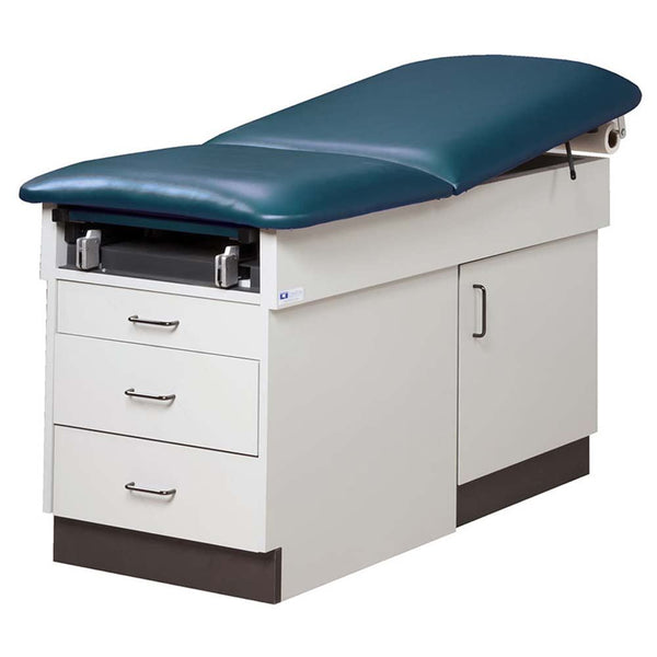 Clinton Exam Table with Stirrups Exam Table w/Stirrups, Grey, Natural, Clamshell Uphol. - 78767/GREY/NAT