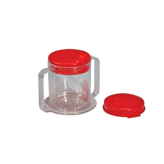 Alimed Adaptive Mugs, 10 oz. 2 Handle Clear Mug with 2 Clear Lids - 83158