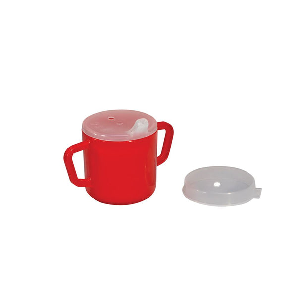 Alimed Adaptive Mugs, 8 oz. 2 Handle Mug, Clear with 2 Lids, cs/10 - 857310