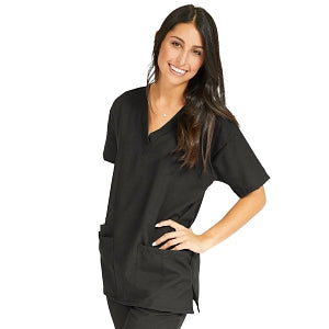 Medline PerforMAX Women's V-Neck Tunic Scrub Top with 2 Pockets - PerforMAX Women's V-Neck 2-Pocket Tunic Scrub Top, Size M, Black - 839DKWM