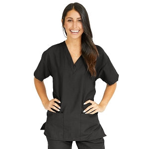 Medline PerforMAX Women's V-Neck Tunic Scrub Top with 2 Pockets - PerforMAX Women's V-Neck 2-Pocket Tunic Scrub Top, Size S, Black - 839DKWS