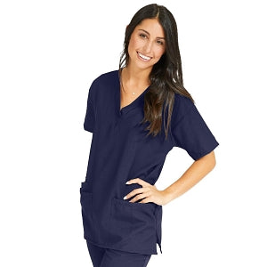 Medline PerforMAX Women's V-Neck Tunic Scrub Top with 2 Pockets - PerforMAX Women's V-Neck 2-Pocket Tunic Scrub Top, Size S, Navy - 839NNTS