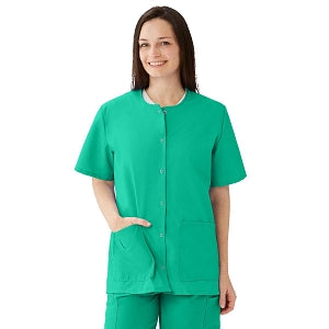 Medline AngelStat Women's Jewel Neck Short Sleeve Snap Front Scrub Tops - AngelStat Women's Jewel Neck Short-Sleeve Snap Front Tunic Scrub Top with 2 Pockets, Size 3XL, Jade - 851NTJXXXL