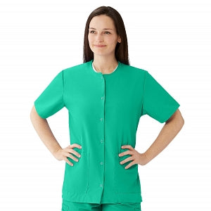 Medline AngelStat Women's Jewel Neck Short Sleeve Snap Front Scrub Tops - AngelStat Women's Jewel Neck Short-Sleeve Snap Front Tunic Scrub Top with 2 Pockets, Size 3XL, Jade - 851NTJXXXL