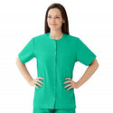Medline AngelStat Women's Jewel Neck Short Sleeve Snap Front Scrub Tops - AngelStat Women's Jewel Neck Short-Sleeve Snap Front Tunic Scrub Top with 2 Pockets, Size 3XL, Jade - 851NTJXXXL