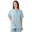 Medline AngelStat Women's Jewel Neck Short Sleeve Snap Front Scrub Tops - AngelStat Women's Jewel Neck Short-Sleeve Snap Front Tunic Scrub Top with 2 Pockets, Size L, Misty - 851NTZL