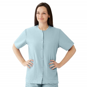 Medline AngelStat Women's Jewel Neck Short Sleeve Snap Front Scrub Tops - AngelStat Women's Jewel Neck Short-Sleeve Snap Front Tunic Scrub Top with 2 Pockets, Size 2XL, Misty - 851NTZXXL