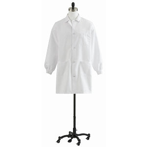 Medline Unisex Knit Cuff Staff Length Lab Coat - Unisex Staff-Length Lab Coat with Knit Cuffs, White, Size S - 87050QHWS